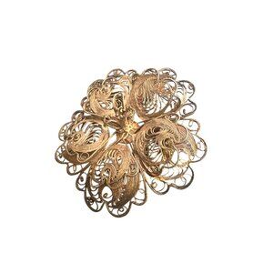 Vintage Del Mex Handmade Filigree Silver Floral Brooch Pin